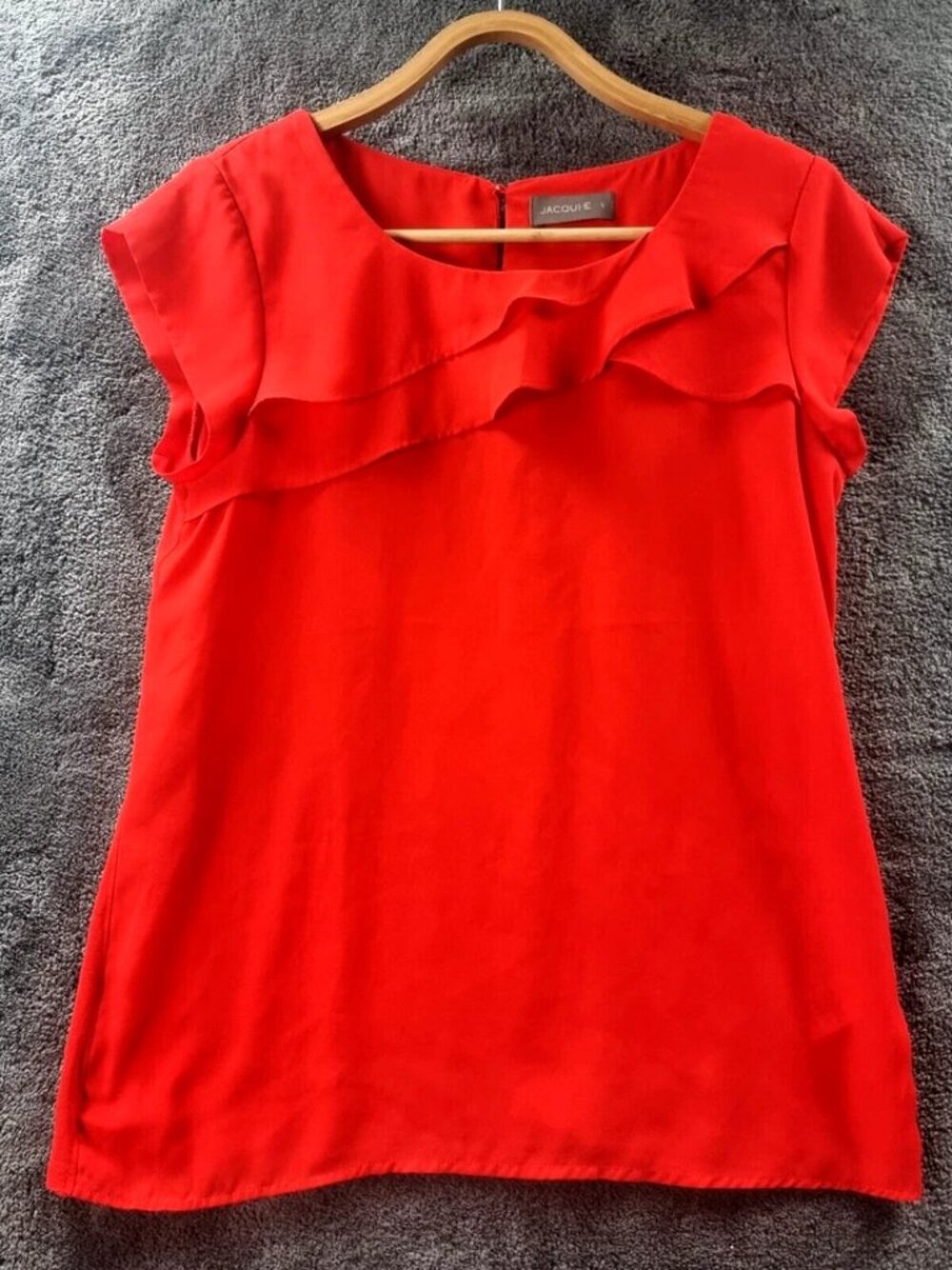 JACQUI E Womens Top Size S Orange Chiffon Stretch Knit Short Sleeve Ruffles